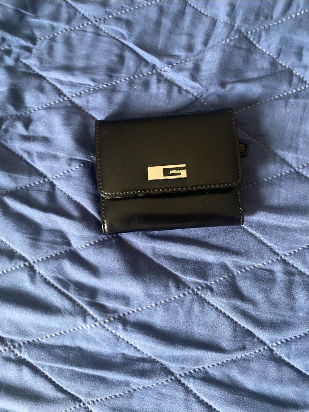 Guess Black Leather Key & Card Holder with Silver Hardware